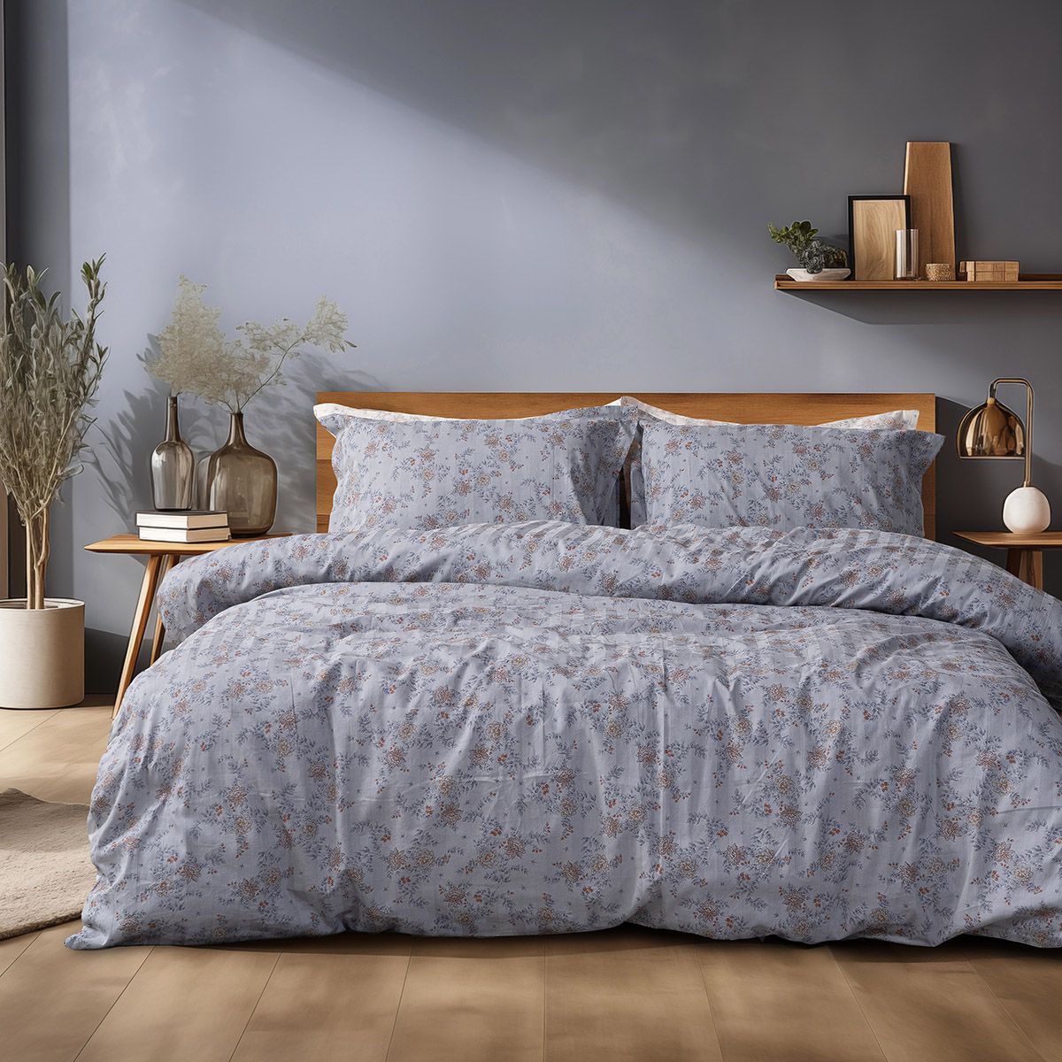 Beauty Home Σετ πάπλωμα υπέρδιπλο Art 12212 Jasmine 100% Βαμβακοσατέν 300tc 220x240 Γκρι