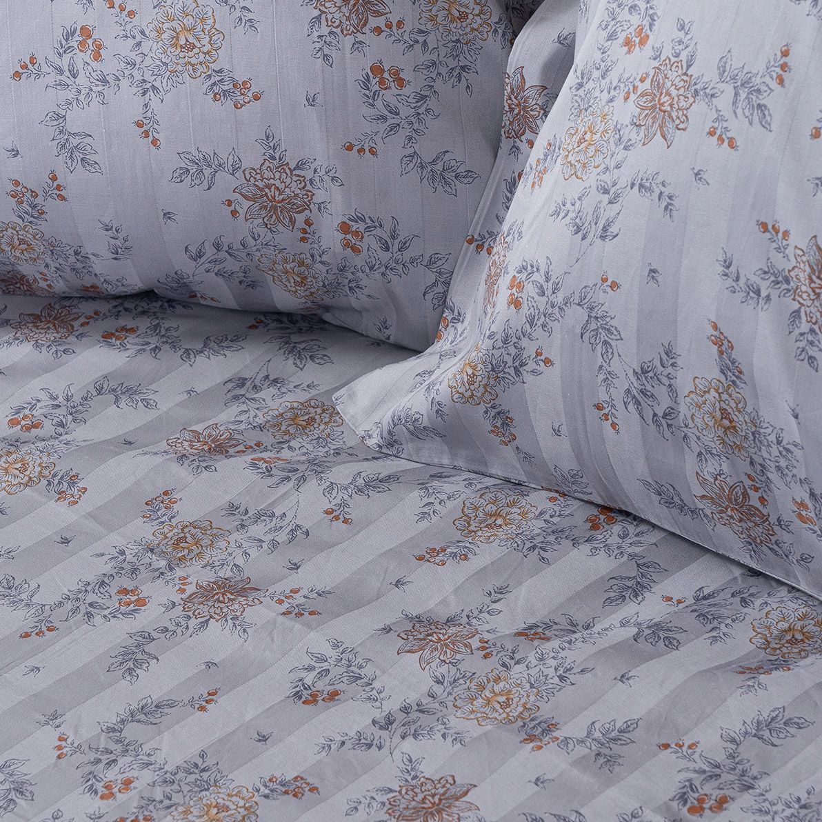 Beauty Home Σετ πάπλωμα υπέρδιπλο Art 12212 Jasmine 100% Βαμβακοσατέν 300tc 220x240 Γκρι - Image 2