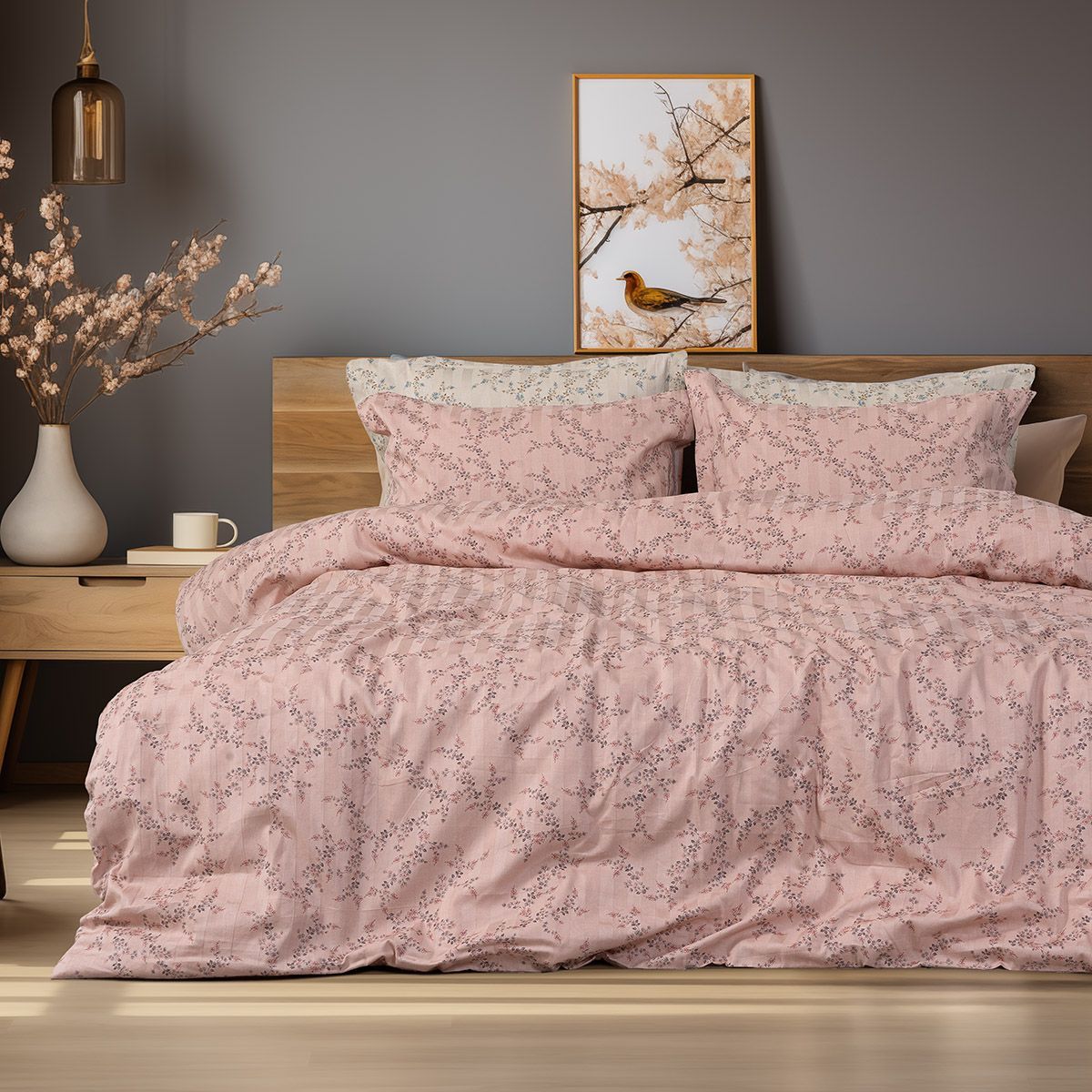 Beauty Home Σετ πάπλωμα υπέρδιπλο Art 12214 Flora 100% Βαμβακοσατέν 300tc 220x240 Σομόν