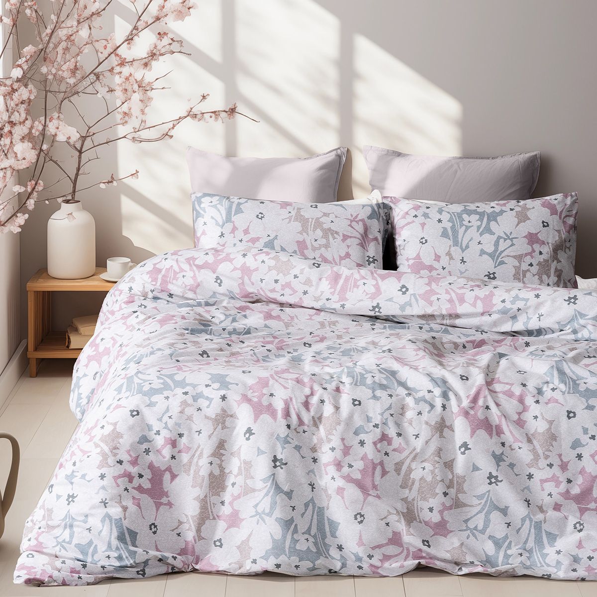 Beauty Home Σετ παπλωματοθήκη υπέρδιπλη Ninet Art 12252 220x250 Γκρι,Ροζ