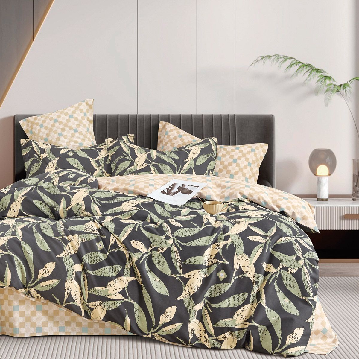 Beauty Home Σετ κουβερλί υπέρδιπλο Art 12287 Antonella 220x240 Ανθρακί,Λαδί