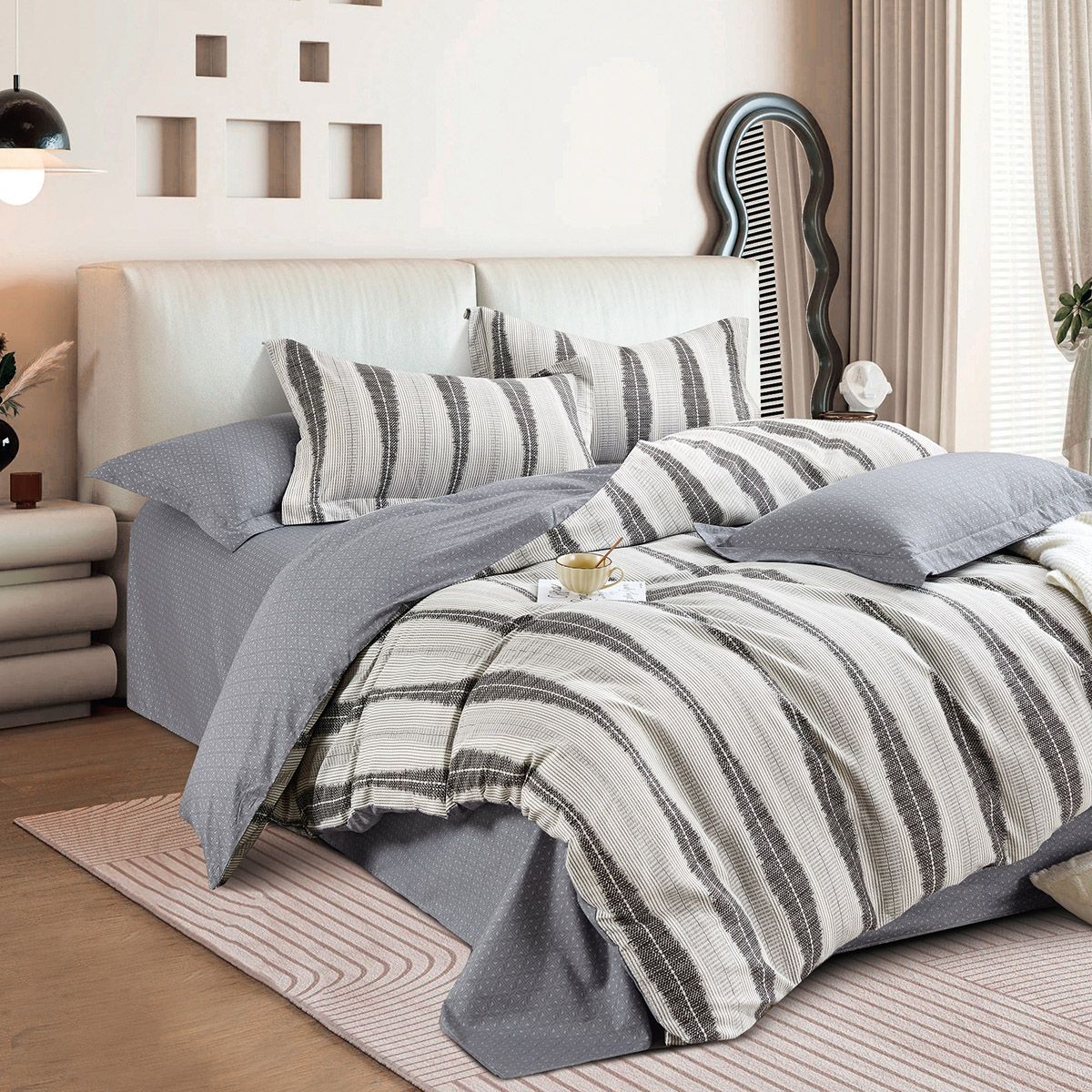 Beauty Home Σετ πάπλωμα υπέρδιπλο Art 12288 Adamantia 220x240 Εκού,Ανθρακί