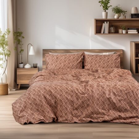 Beauty Home Σετ σεντόνια φανελένια υπέρδιπλα με λάστιχο Frida Art 12336 170x200+32 Κεραμιδί