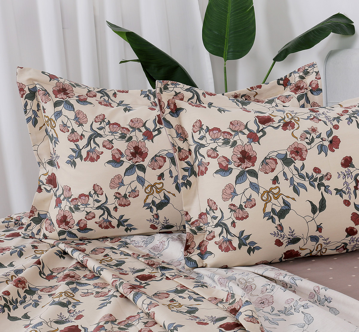 Beauty Home Σετ σεντόνια υπέρδιπλα με λάστιχο Memories Art 12676 165x200+30 Μπεζ,Ροζ - Image 2