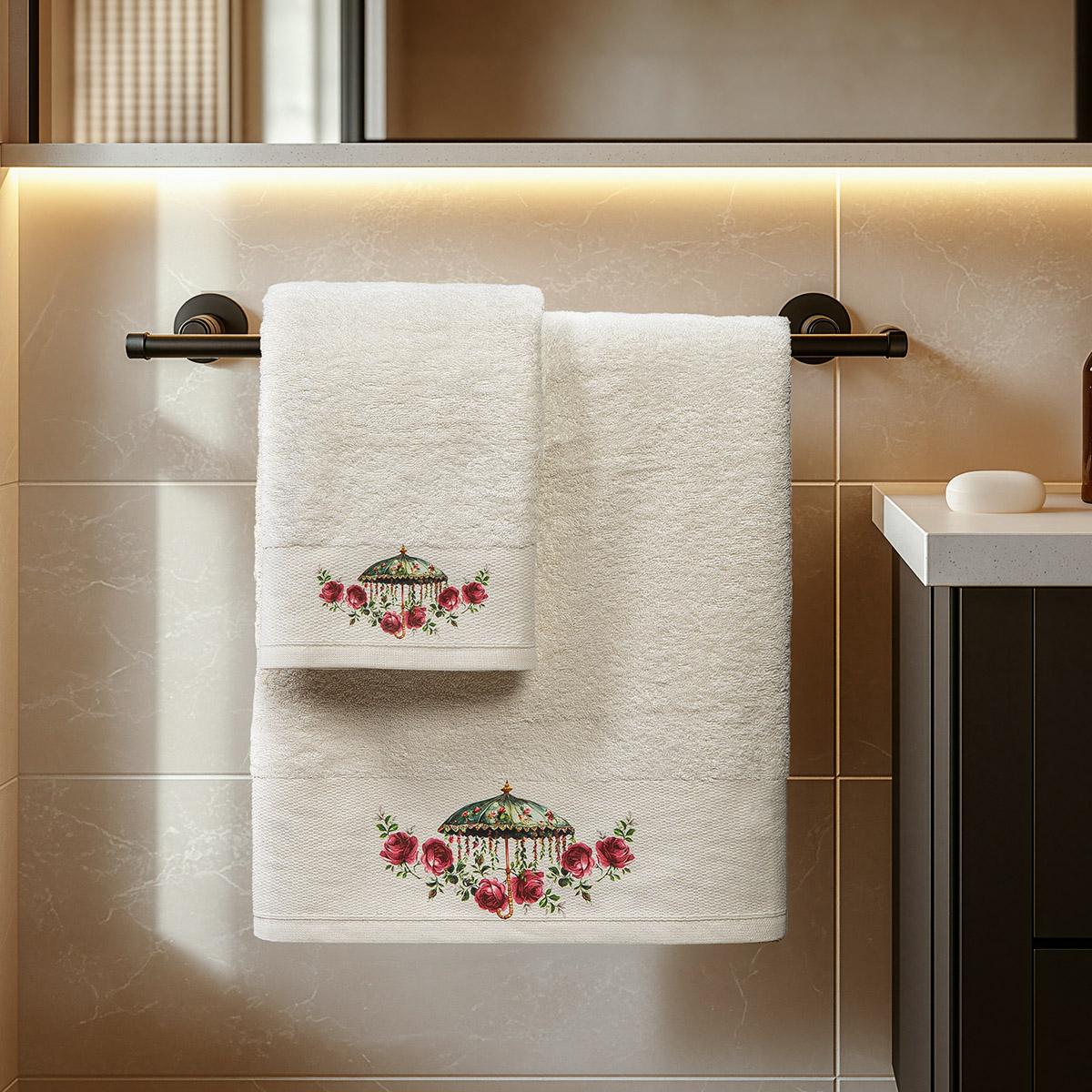 Beauty Home Σετ πετσέτες 3τμχ με εκτύπωση Art 3550 (30x50+50x90+70x140) Εκρού - Image 2