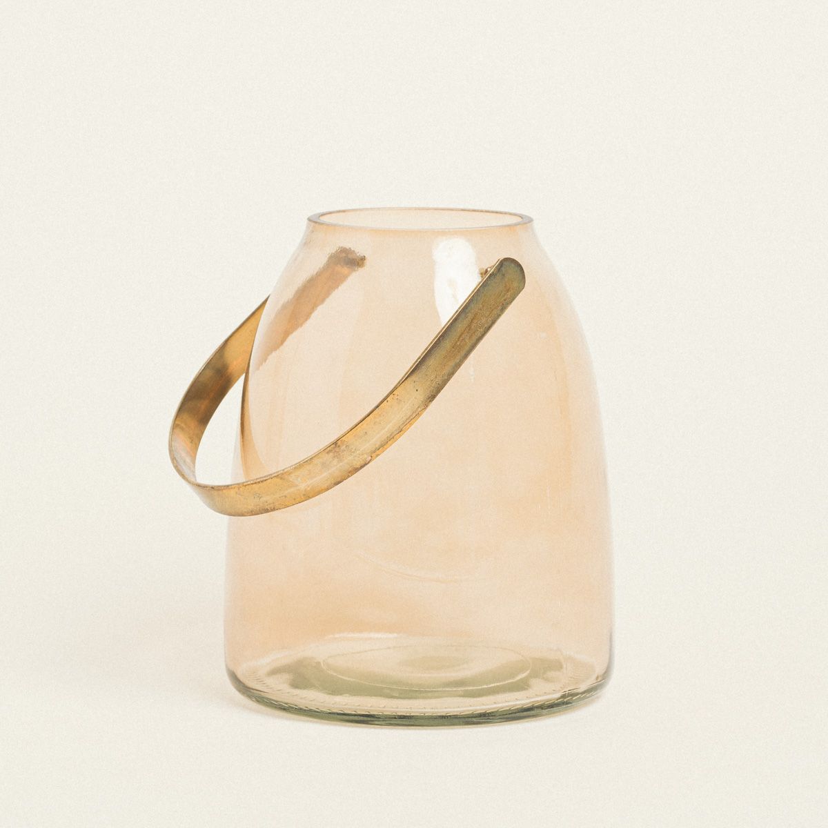 Beauty Home ΓΥΑΛΙΝΟ ΦΑΝΑΡΙ ΜΕ ΜΕΤΑΛΛΙΚΗ ΛΑΒΗ 14 x 16,5 CM ΚΕΧΡΙΜΠΑΡΙ - Image 2