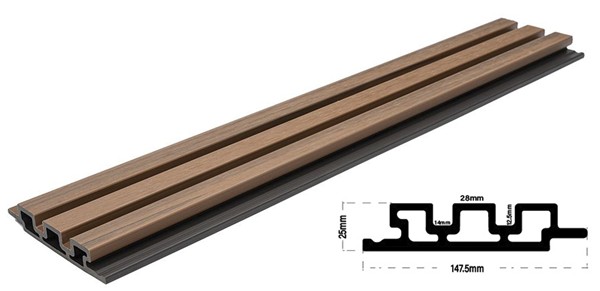 WPC PANEL 2ης ΓΕΝΙΑΣ ΜΕ 3D ΠΗΧΑΚΙΑ 25/147.5mm TEAK 5510 NewPlan - Image 5