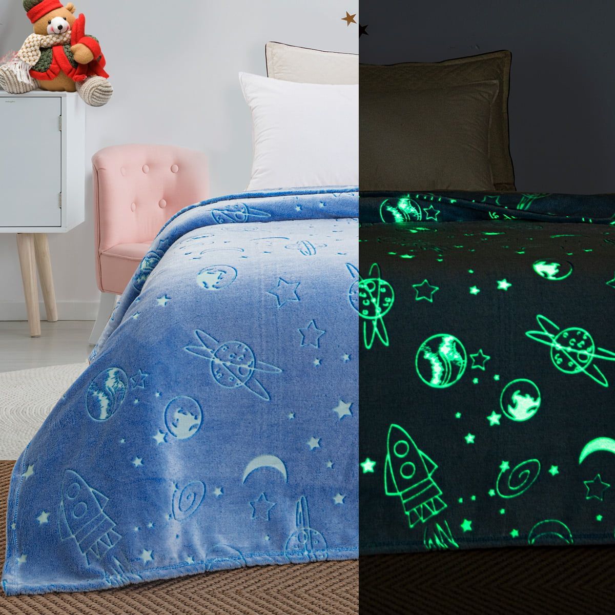 Beauty Home Κουβέρτα μονή φωσφορίζουσα Flash Art 6139 160x220 Γαλάζιο