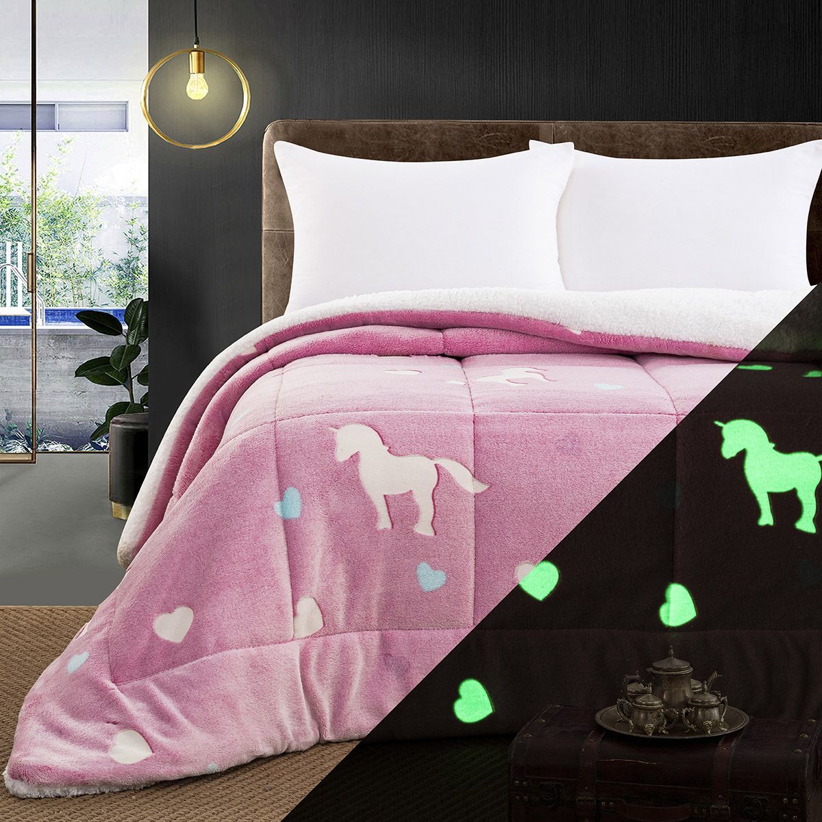 Beauty Home Κουβερτοπάπλωμα μονό φωσφοριζέ Glow Art 6272 160x220 Ροζ - Image 2