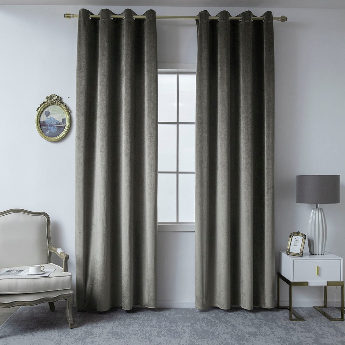 Beauty Home Κουρτίνα βελούδο σκίασης με 8 μεταλλικούς κρίκους Art 8399 140x270 Βιζόν
