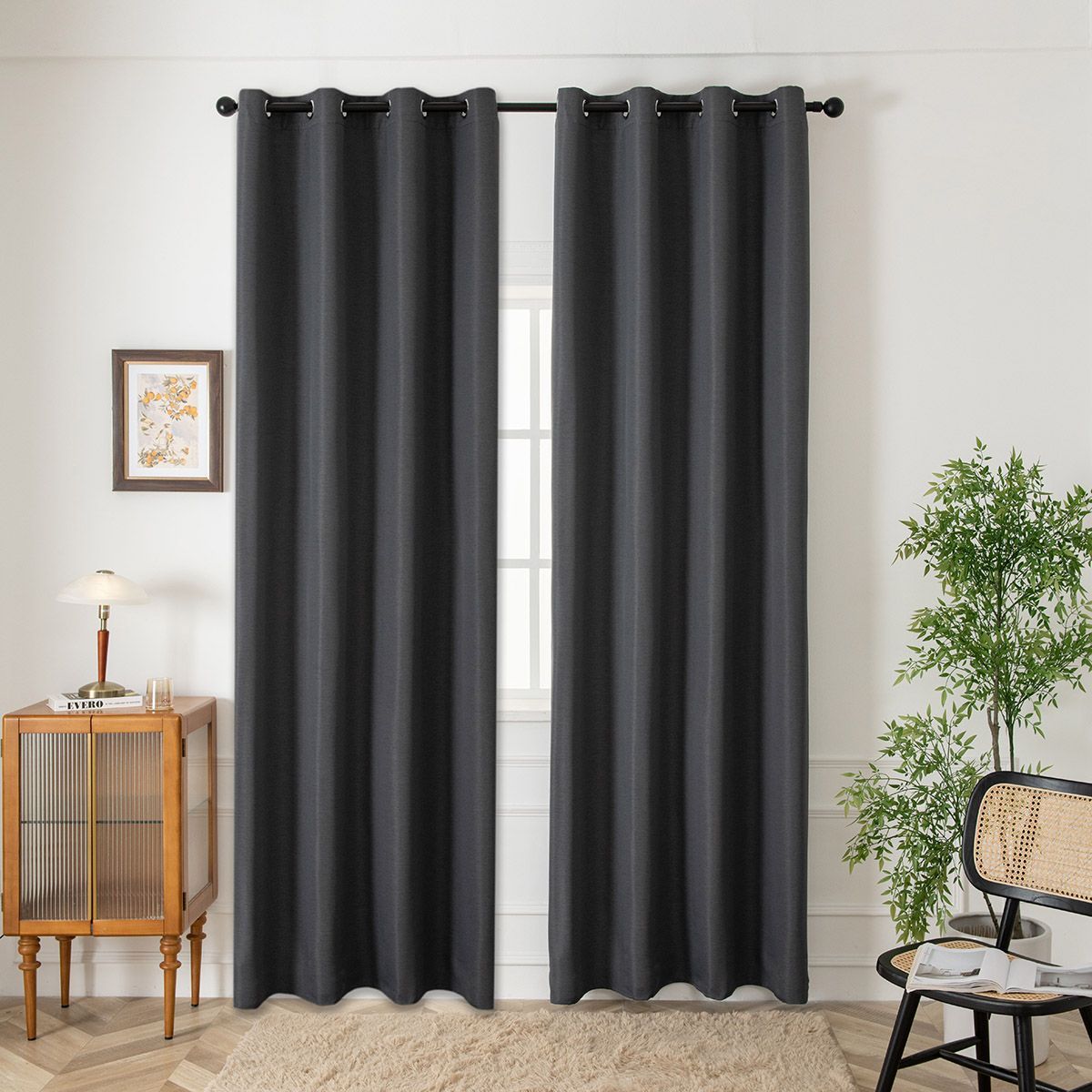 Beauty Home Κουρτίνα Blackout Jacquard σκίασης με 8 μεταλλικούς κρίκους Glare Art 8444 140x270 Ανθρακί