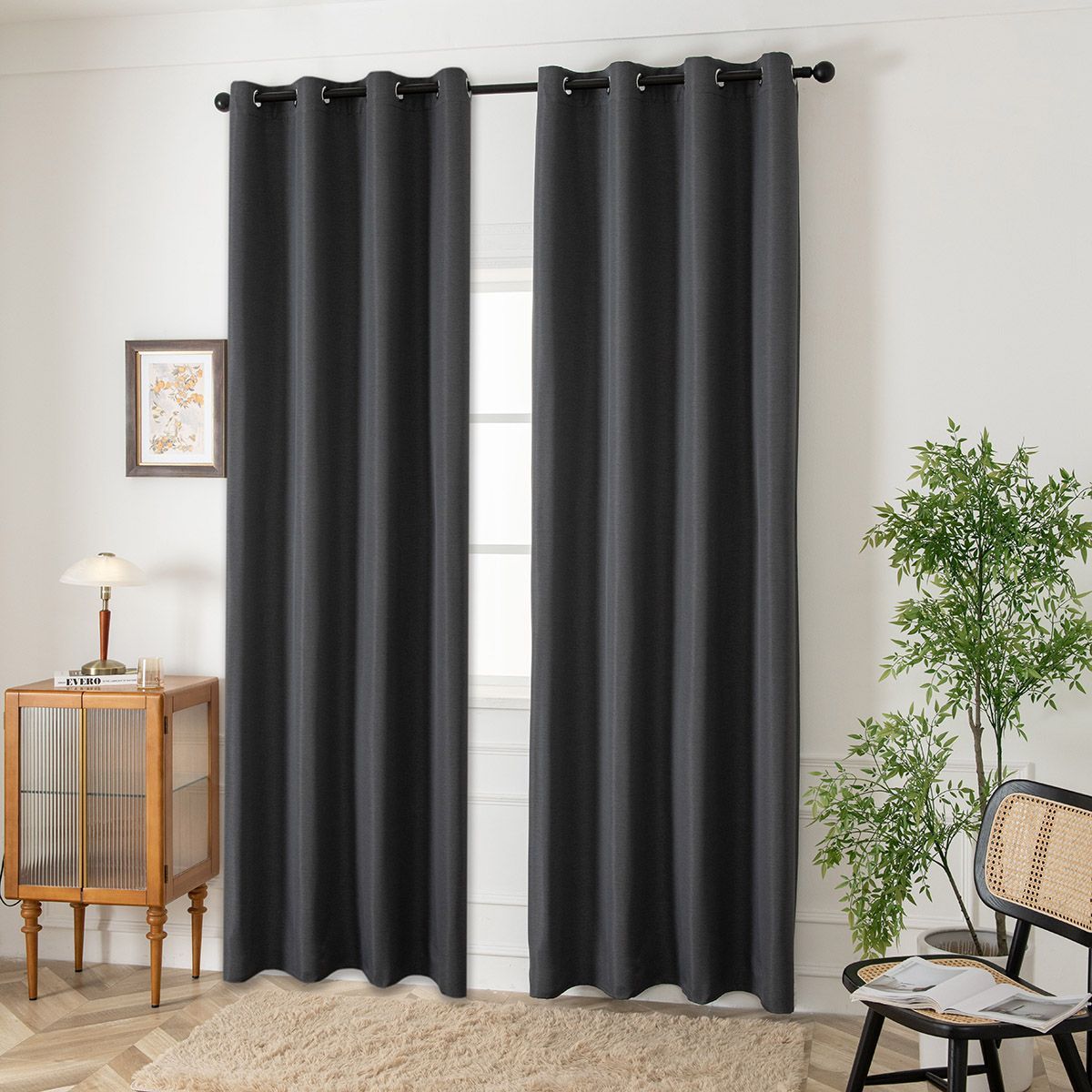 Beauty Home Κουρτίνα Blackout Jacquard σκίασης με 8 μεταλλικούς κρίκους Glare Art 8444 140x270 Ανθρακί - Image 2