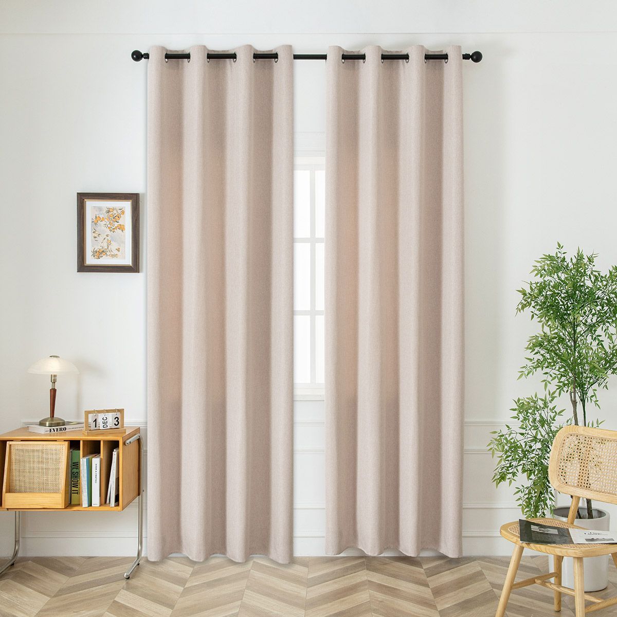Beauty Home Κουρτίνα μεσαίας σκίασης με 8 μεταλλικούς κρίκους Illusion Art 8445 140x270 Μπεζ