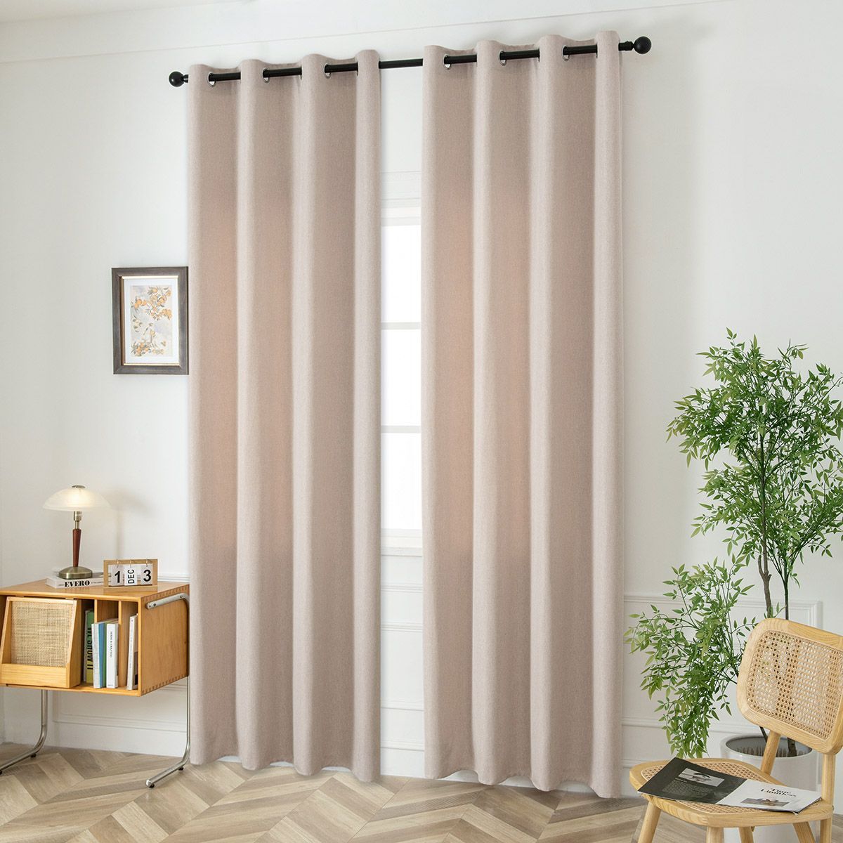 Beauty Home Κουρτίνα μεσαίας σκίασης με 8 μεταλλικούς κρίκους Illusion Art 8445 140x270 Μπεζ - Image 2