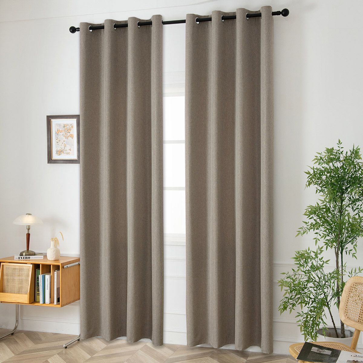 Beauty Home Κουρτίνα μεσαίας σκίασης με 8 μεταλλικούς κρίκους Illusion Art 8445 140x270 Χακί - Image 2