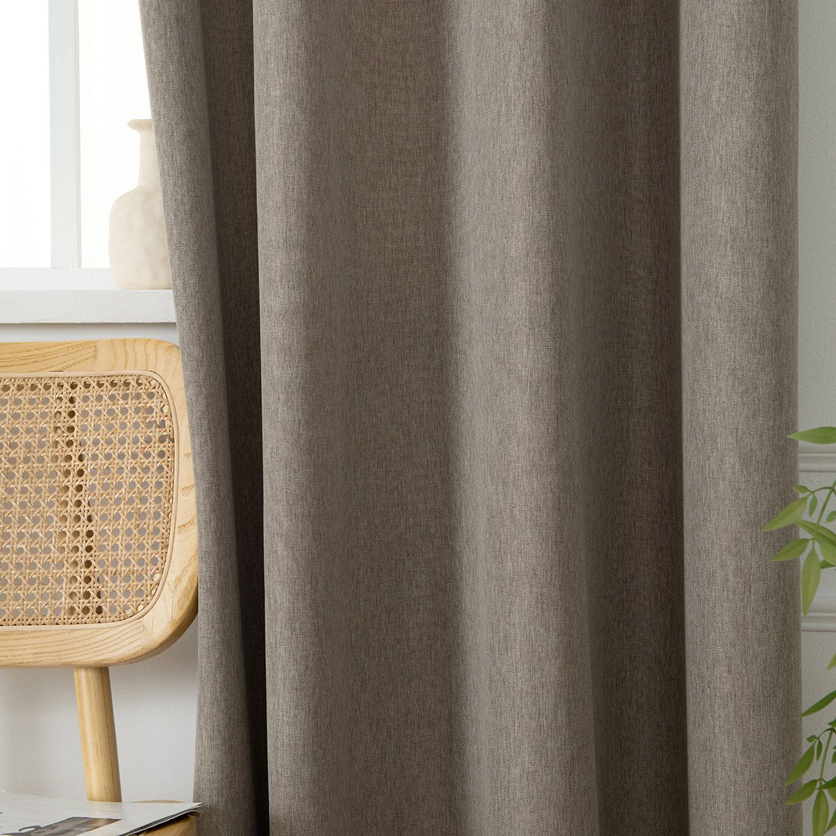 Beauty Home Κουρτίνα μεσαίας σκίασης με 8 μεταλλικούς κρίκους Illusion Art 8445 140x270 Χακί - Image 7