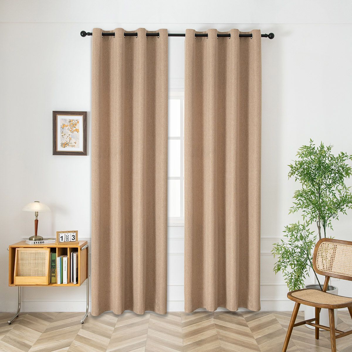 Beauty Home Κουρτίνα μεσαίας σκίασης με 8 μεταλλικούς κρίκους Illusion Art 8445 140x270 Άμμου