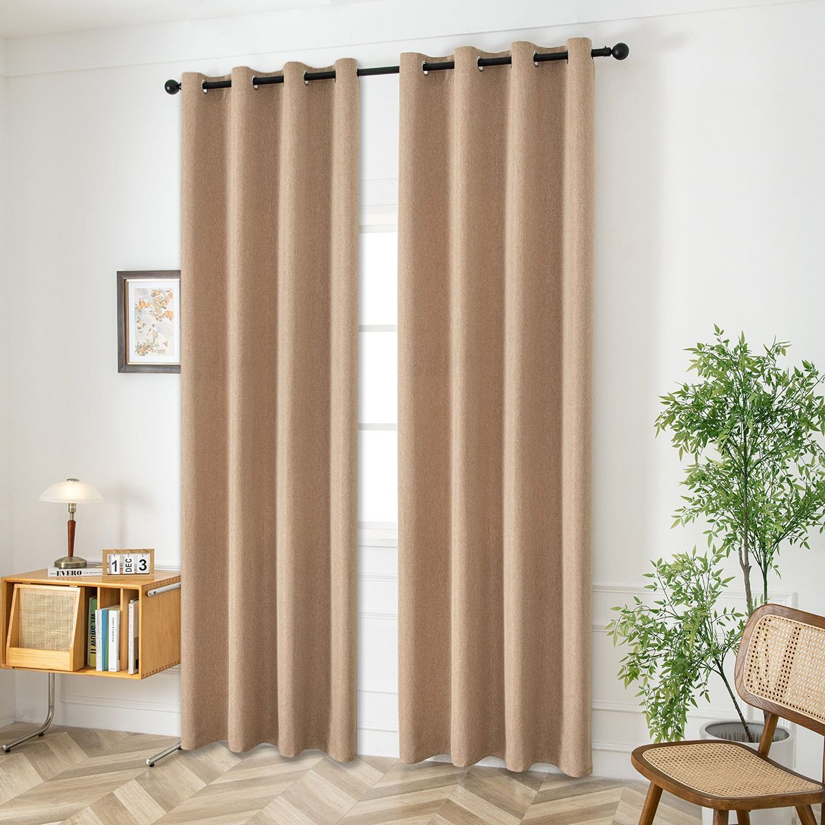 Beauty Home Κουρτίνα μεσαίας σκίασης με 8 μεταλλικούς κρίκους Illusion Art 8445 140x270 Άμμου - Image 2