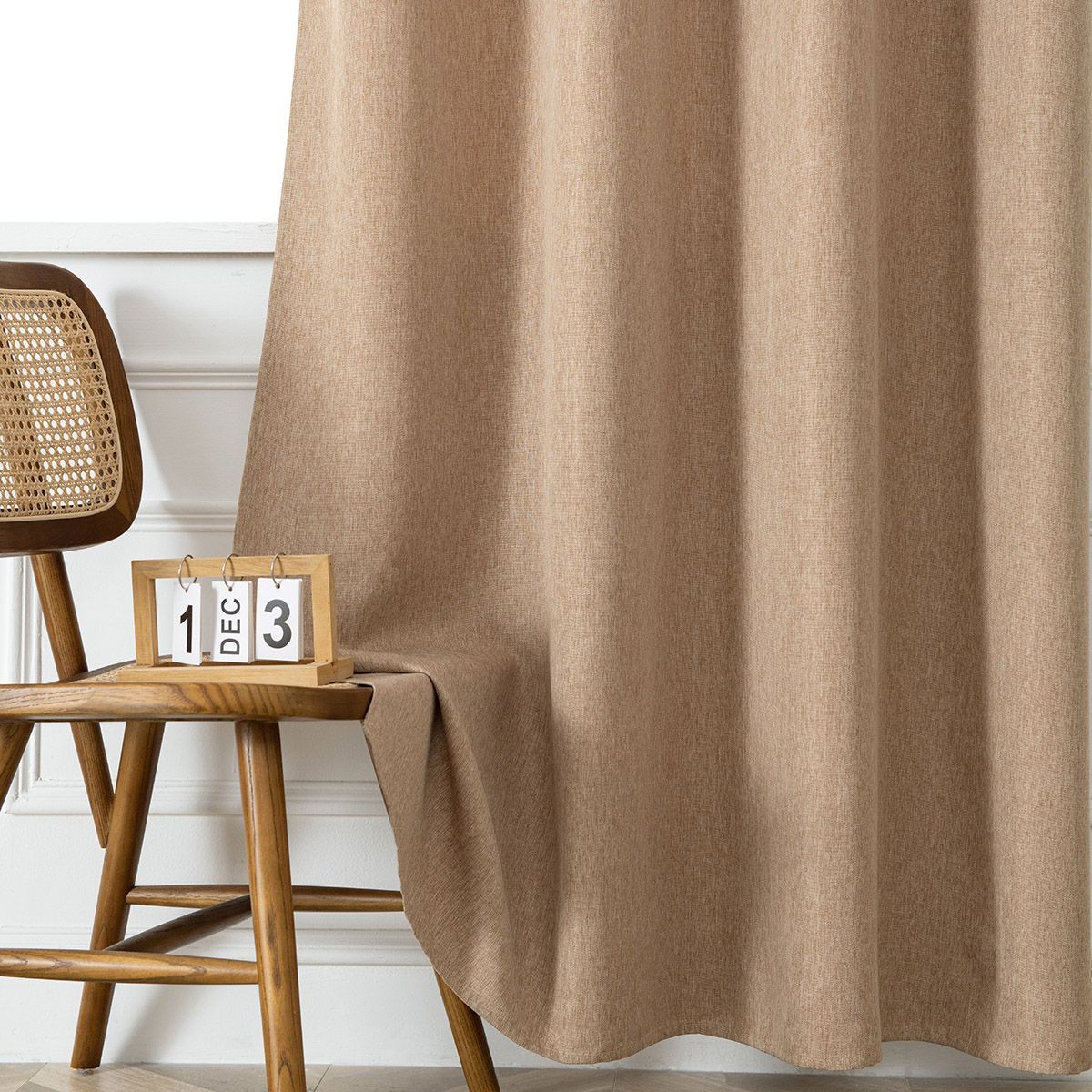 Beauty Home Κουρτίνα μεσαίας σκίασης με 8 μεταλλικούς κρίκους Illusion Art 8445 140x270 Άμμου - Image 8