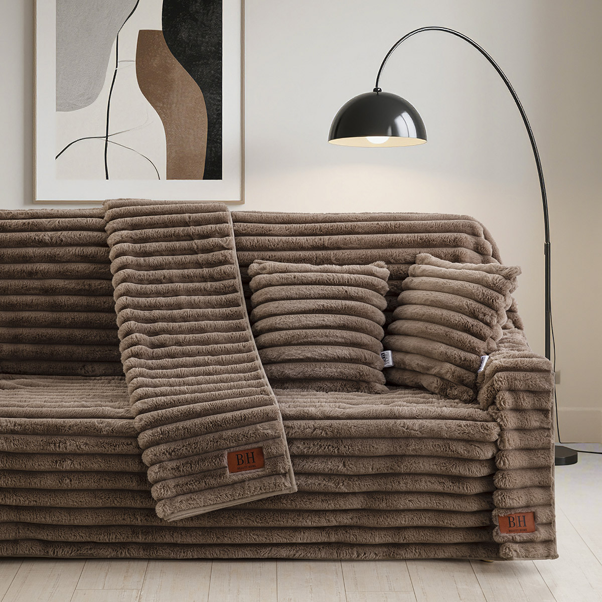 Beauty Home Γούνινη Μαξιλαροθήκη διακοσμητική Stripe Art 8726 40x40 Μόκα