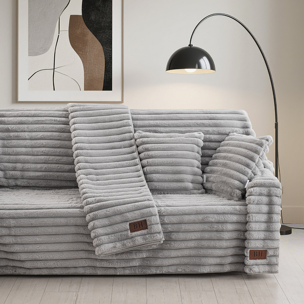 Beauty Home Γούνινο ριχτάρι Μονοθέσιο Stripe Art 8727 180x160 Γκρι