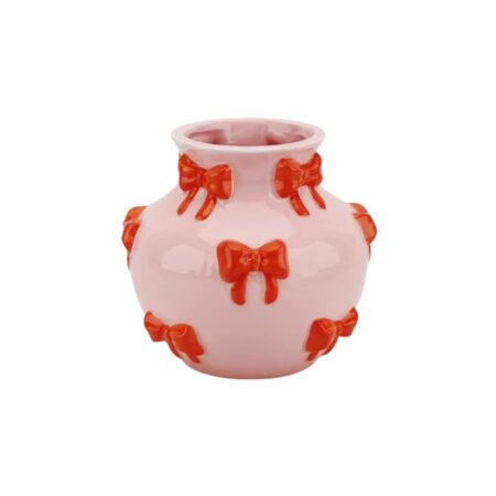 Beauty Home Βάζο με Κορδέλες – Ροζ/Πορτοκαλί 14,5×14,5x13cm