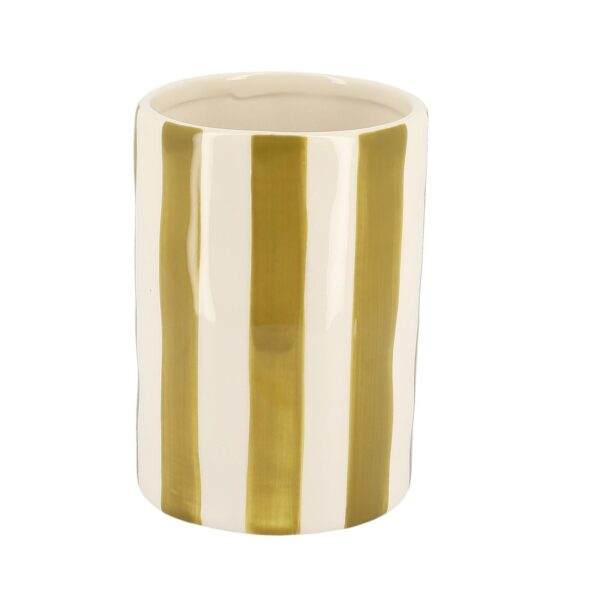 Beauty Home Κεραμικό Βάζο Iona Ριγέ Λαδί – Λευκό 9,5 x 13,5 CM