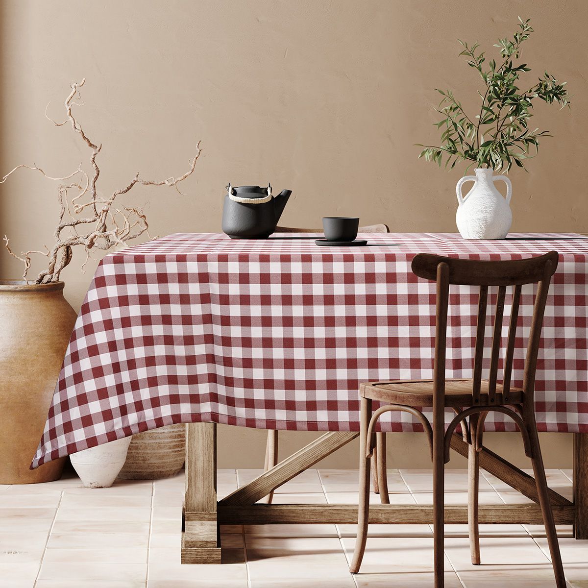 Beauty Home Επαγγελματικό τραπεζομάντηλο Checks Art Ε8032 145x145 Κόκκινο