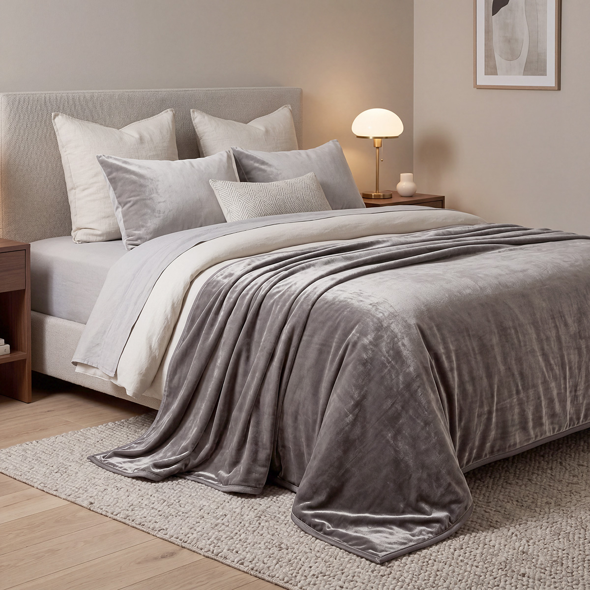 Beauty Home Κουβέρτα μονή Velora Art 12550 100% polyester super soft 550gsm 160x220 Γκρι