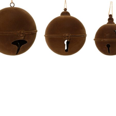 Beauty Home Σετ 3 Κρεμαστά Μεταλλικά Κουδούνια Flock Καφέ Ø24,5 x 26 cm